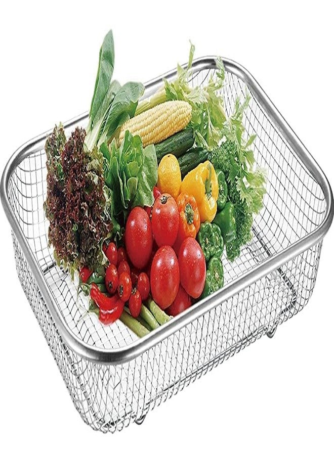 Swejos Drain Basket Steel Big Drip Tray Kitchen Drying Stand Mesh Sink Rectangle Basket Mesh Fruits, Vegetable, Drainer Washer (30 x 20 x 6) cm